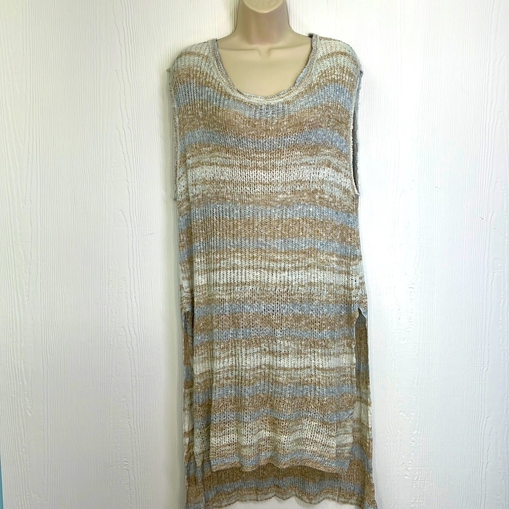 Free People - High Low Sleeveless Boho Stripe Sweater Tunic Size Small